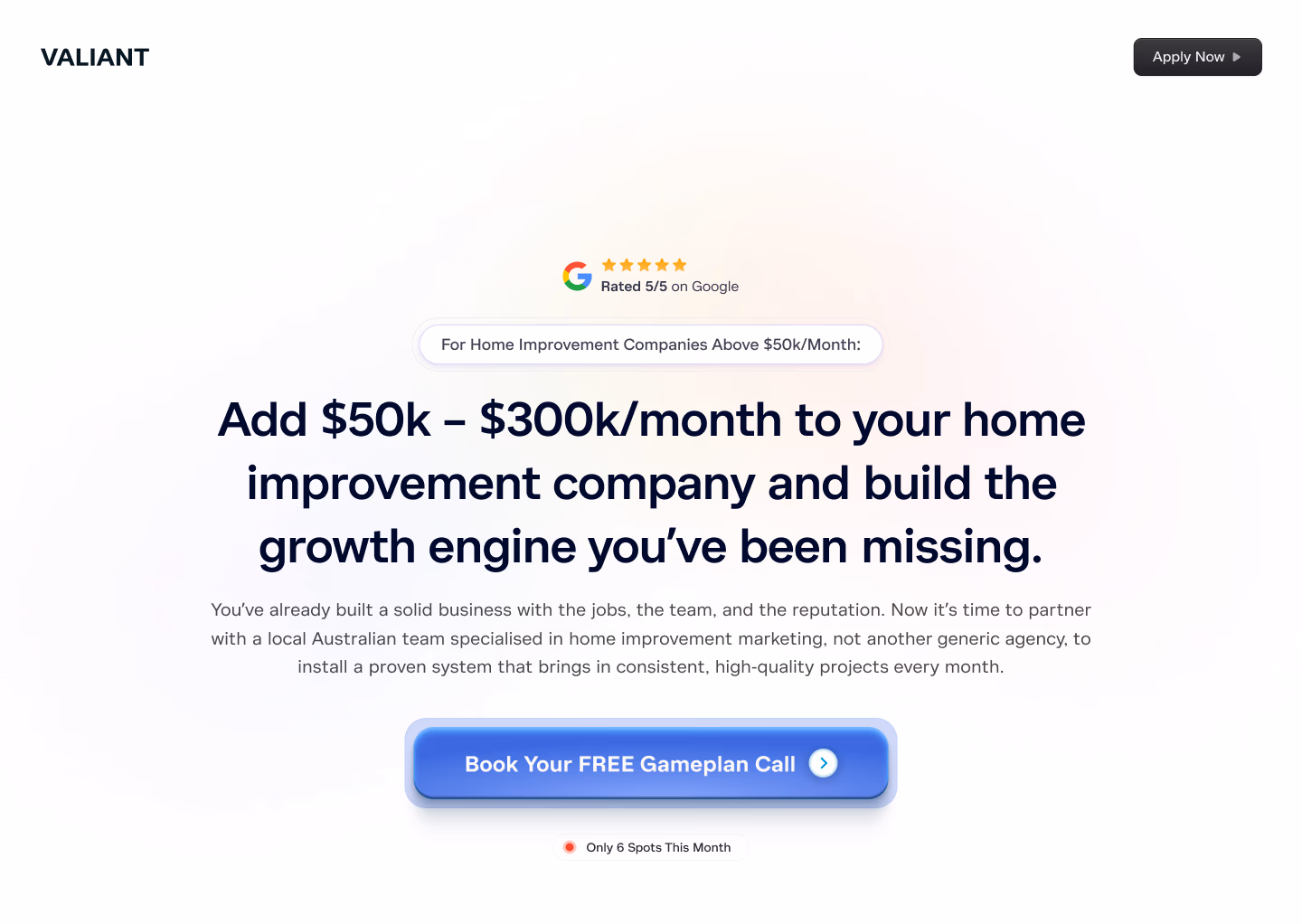 Valiant — Marketing Agency · Home Improvement, built in Webflow